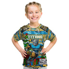 Custom Titans Rugby Merry Christmas Kid T Shirt Indigenous Australian Art