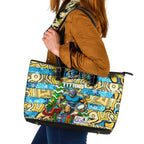 Titans Rugby Merry Christmas Leather Tote Bag Indigenous Australian Art