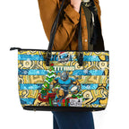 Titans Rugby Merry Christmas Leather Tote Bag Indigenous Australian Art