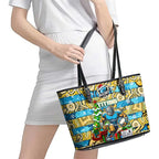 Titans Rugby Merry Christmas Leather Tote Bag Indigenous Australian Art