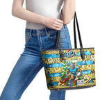 Titans Rugby Merry Christmas Leather Tote Bag Indigenous Australian Art
