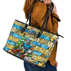 Titans Rugby Merry Christmas Leather Tote Bag Indigenous Australian Art