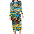 Custom Titans Rugby Merry Christmas Long Sleeve Bodycon Dress Indigenous Australian Art