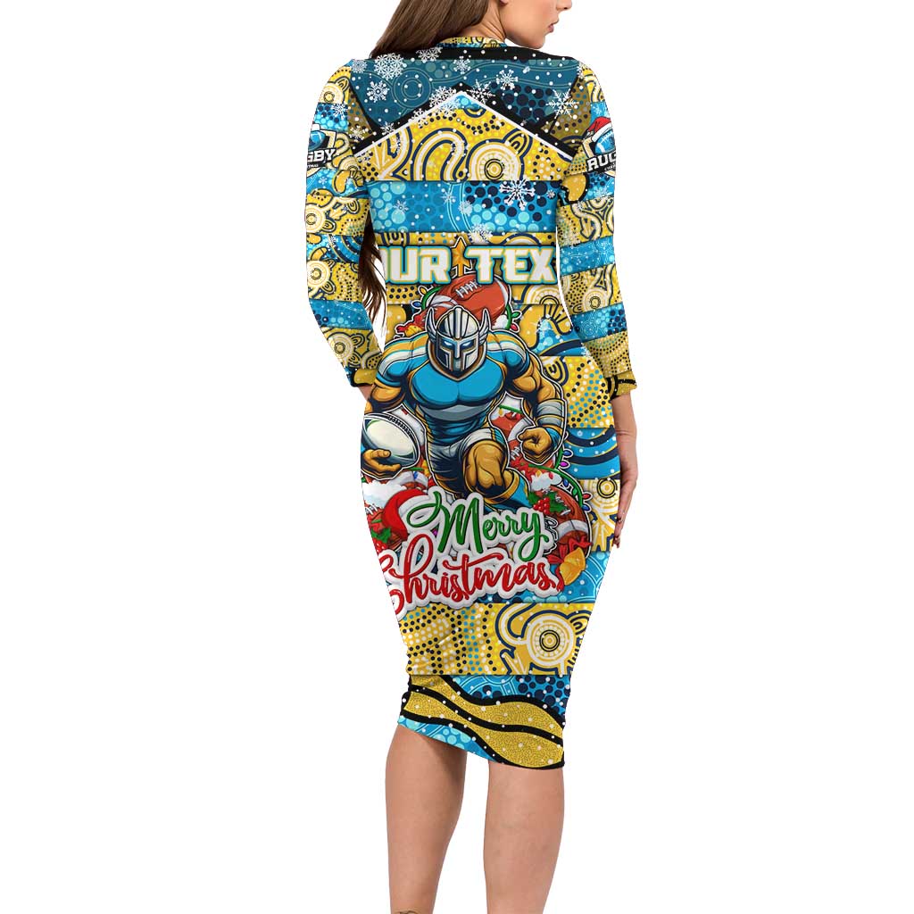 Custom Titans Rugby Merry Christmas Long Sleeve Bodycon Dress Indigenous Australian Art