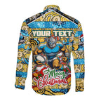 Custom Titans Rugby Merry Christmas Long Sleeve Button Shirt Indigenous Australian Art