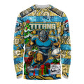 Custom Titans Rugby Merry Christmas Long Sleeve Shirt Indigenous Australian Art