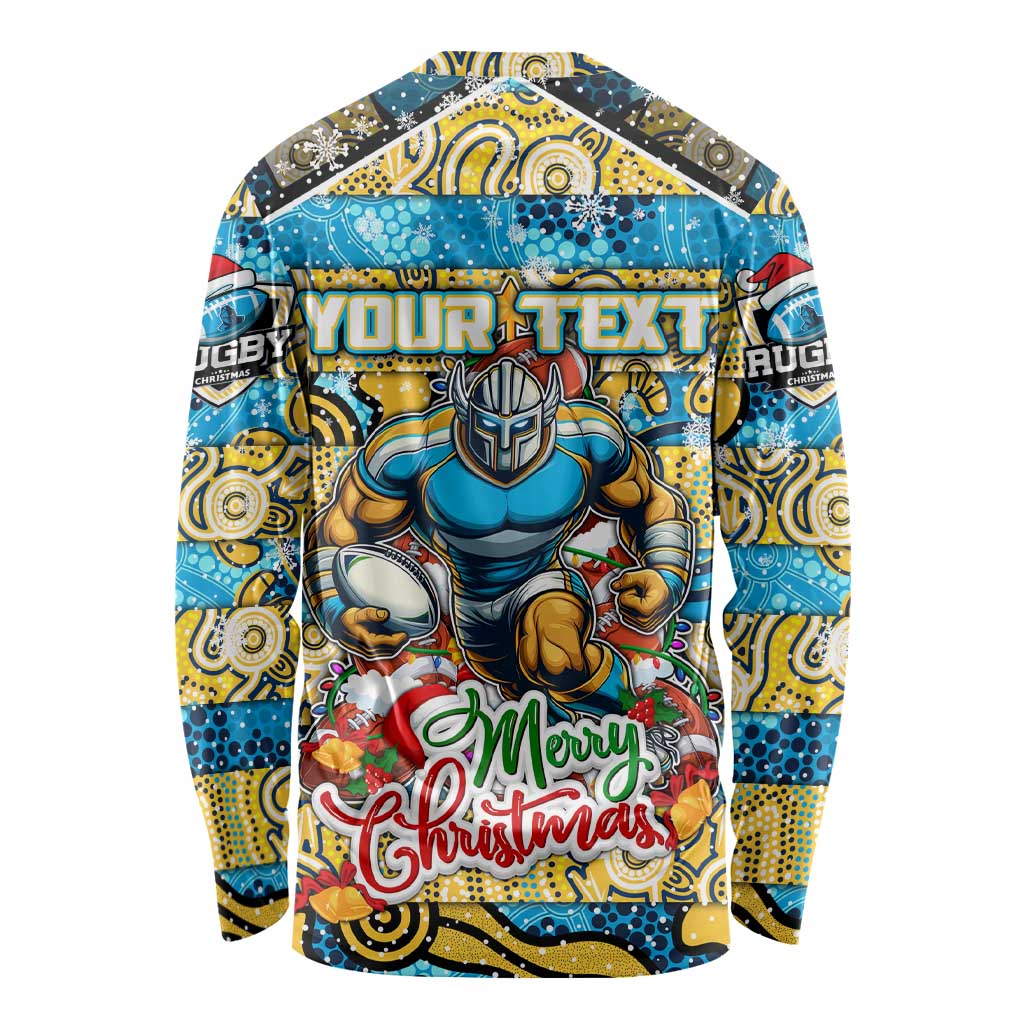 Custom Titans Rugby Merry Christmas Long Sleeve Shirt Indigenous Australian Art