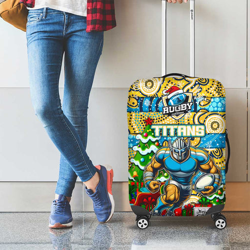 Titans Rugby Merry Christmas Luggage Cover Indigenous Australian Art