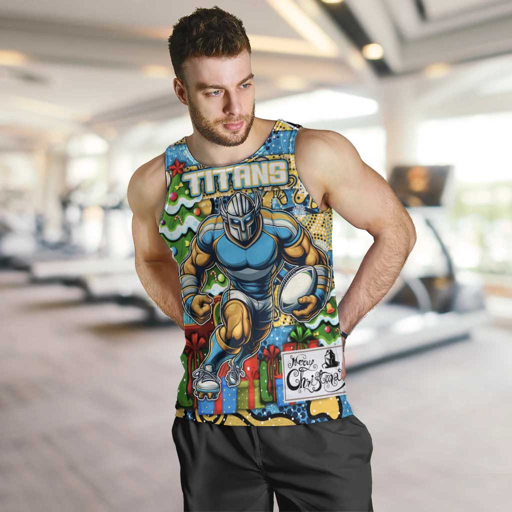 Custom Titans Rugby Merry Christmas Men Tank Top Indigenous Australian Art