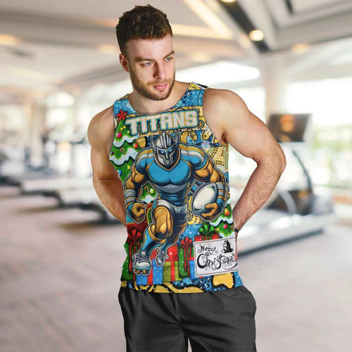 Custom Titans Rugby Merry Christmas Men Tank Top Indigenous Australian Art