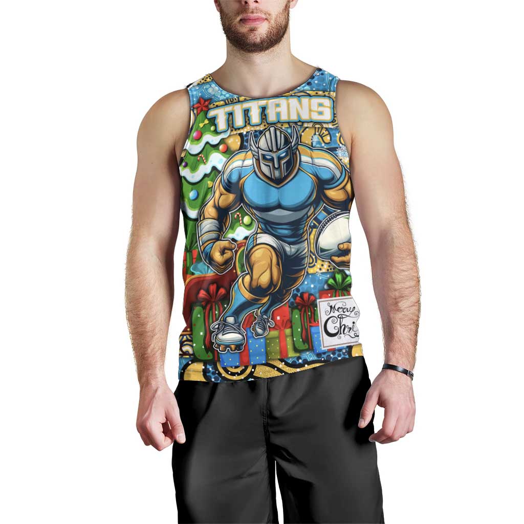 Custom Titans Rugby Merry Christmas Men Tank Top Indigenous Australian Art