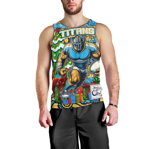 Custom Titans Rugby Merry Christmas Men Tank Top Indigenous Australian Art