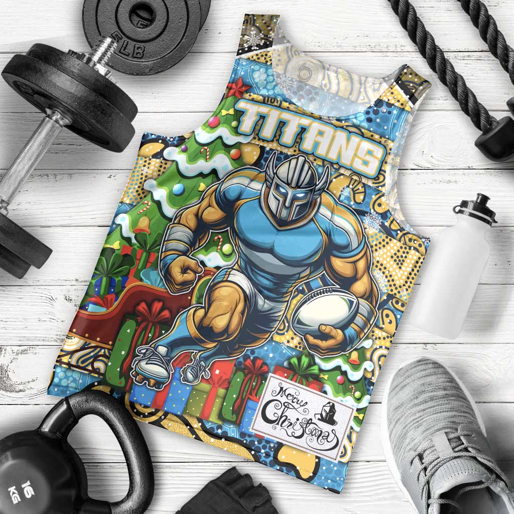 Custom Titans Rugby Merry Christmas Men Tank Top Indigenous Australian Art