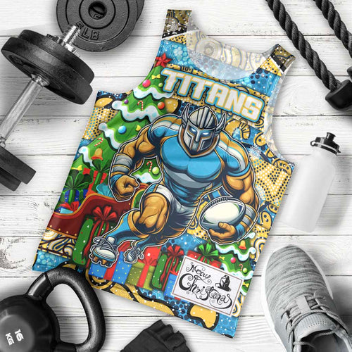 Custom Titans Rugby Merry Christmas Men Tank Top Indigenous Australian Art