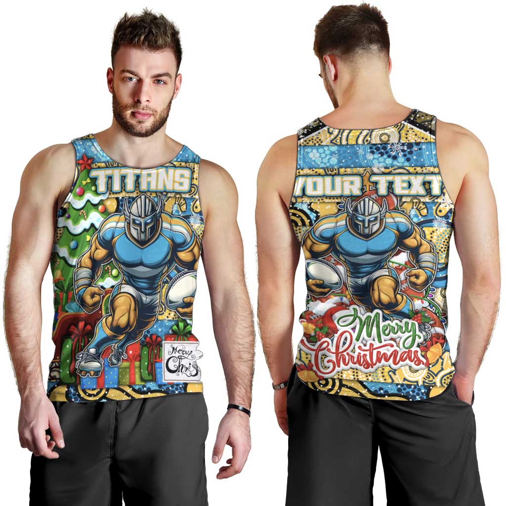 Custom Titans Rugby Merry Christmas Men Tank Top Indigenous Australian Art