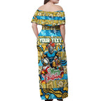 Custom Titans Rugby Merry Christmas Off Shoulder Maxi Dress Indigenous Australian Art
