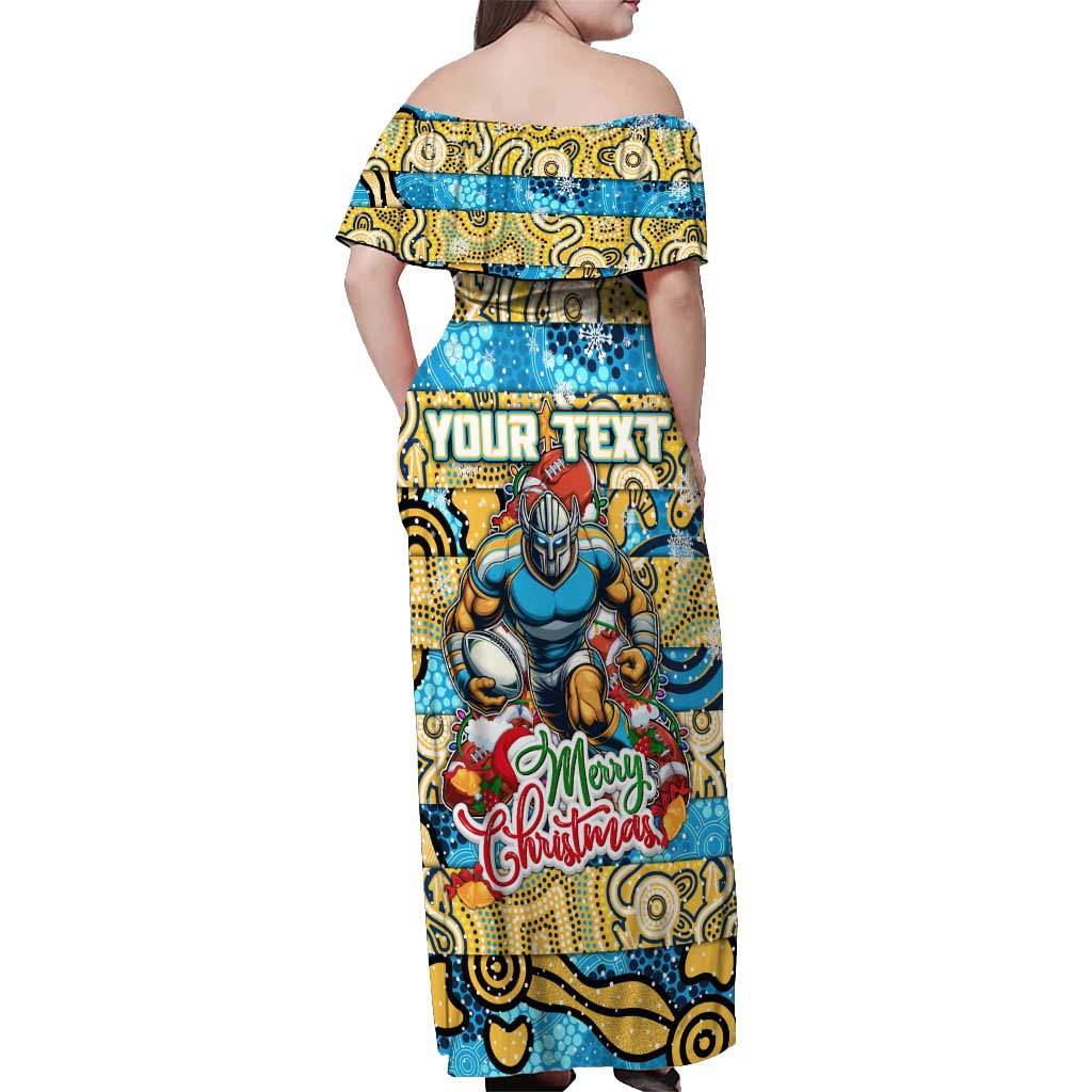 Custom Titans Rugby Merry Christmas Off Shoulder Maxi Dress Indigenous Australian Art