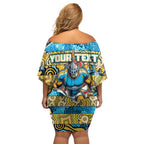 Custom Titans Rugby Merry Christmas Off Shoulder Short Dress Indigenous Australian Art