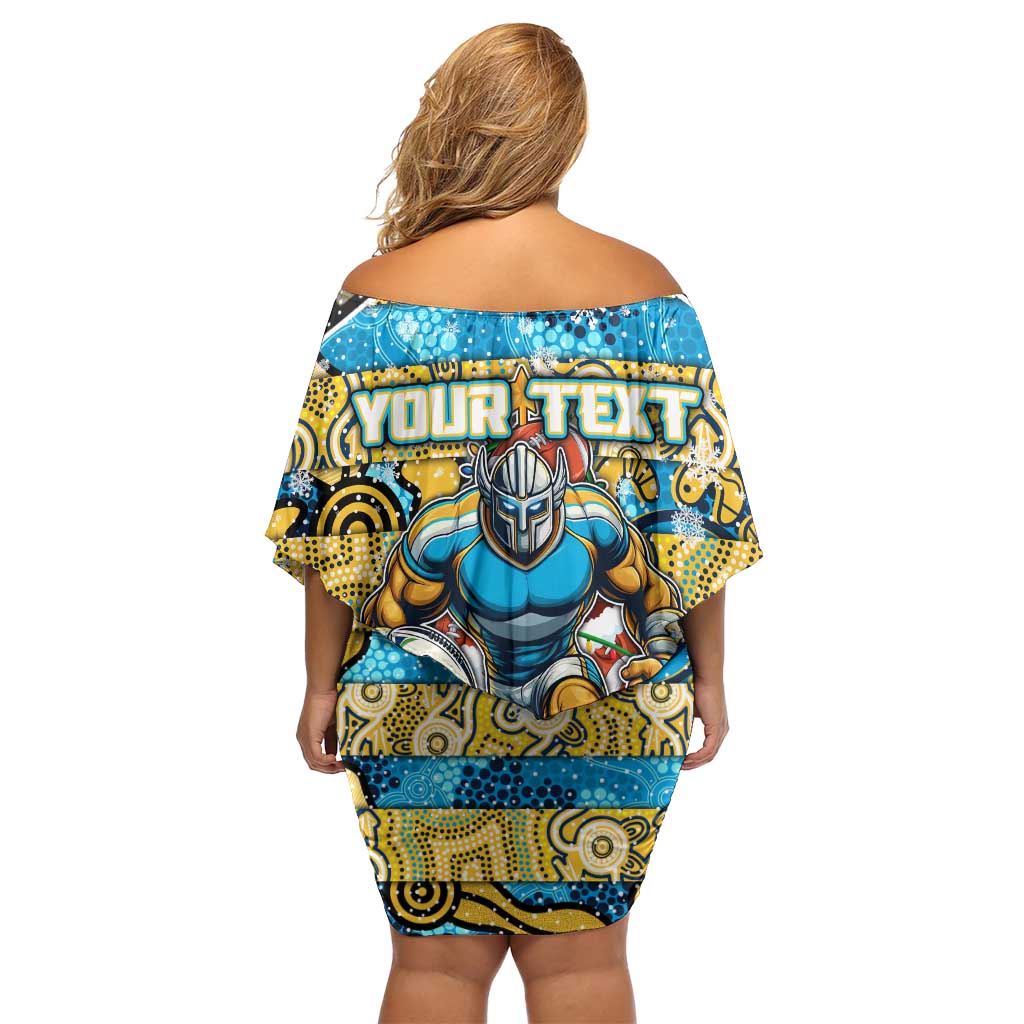 Custom Titans Rugby Merry Christmas Off Shoulder Short Dress Indigenous Australian Art