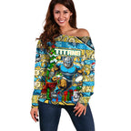 Custom Titans Rugby Merry Christmas Off Shoulder Sweater Indigenous Australian Art