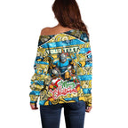 Custom Titans Rugby Merry Christmas Off Shoulder Sweater Indigenous Australian Art