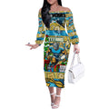 Custom Titans Rugby Merry Christmas Off The Shoulder Long Sleeve Dress Indigenous Australian Art