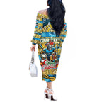 Custom Titans Rugby Merry Christmas Off The Shoulder Long Sleeve Dress Indigenous Australian Art