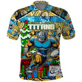 Custom Titans Rugby Merry Christmas Polo Shirt Indigenous Australian Art