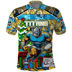 Custom Titans Rugby Merry Christmas Polo Shirt Indigenous Australian Art