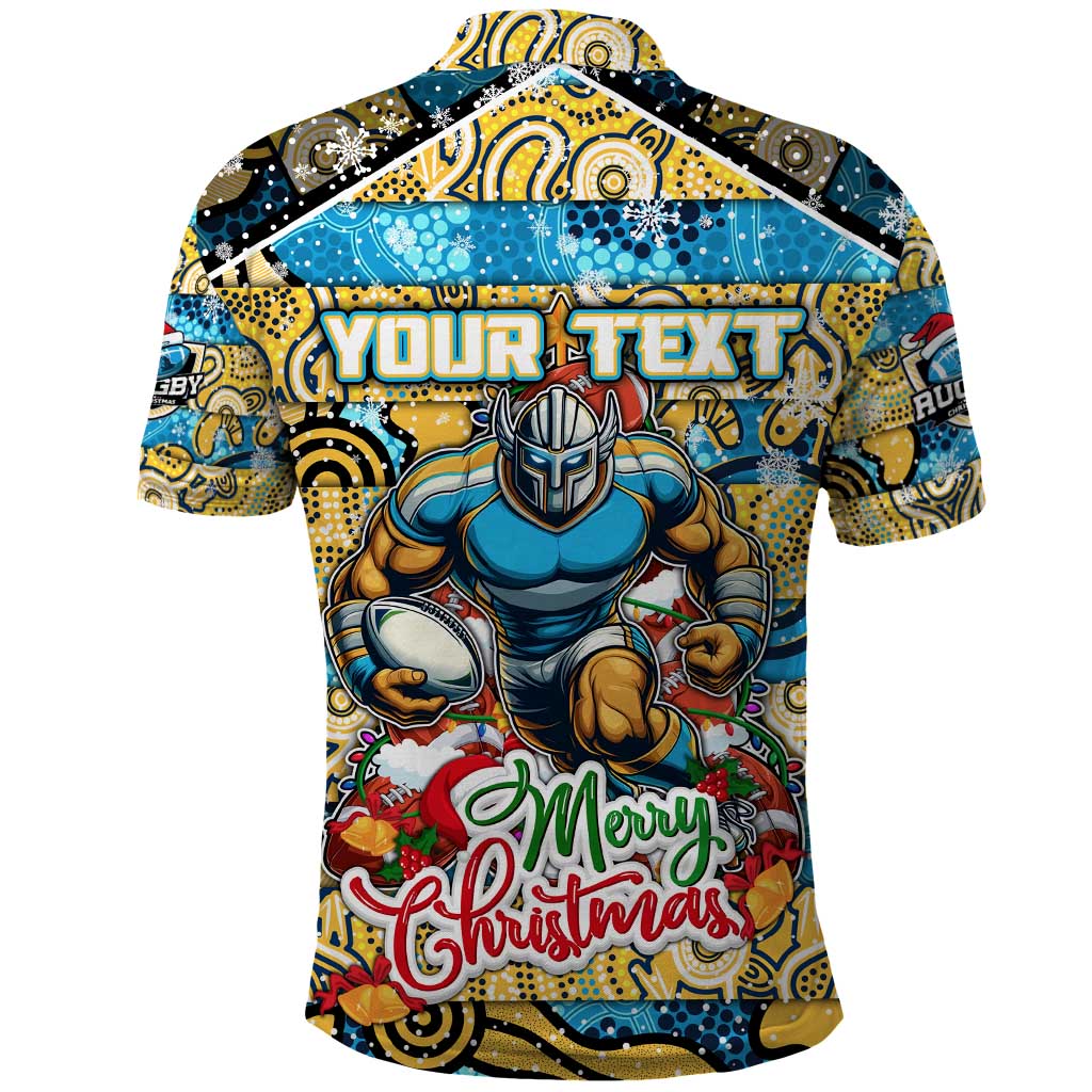 Custom Titans Rugby Merry Christmas Polo Shirt Indigenous Australian Art