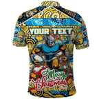 Custom Titans Rugby Merry Christmas Polo Shirt Indigenous Australian Art