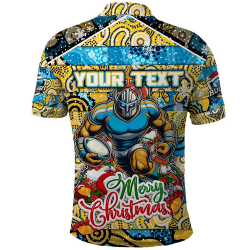 Custom Titans Rugby Merry Christmas Polo Shirt Indigenous Australian Art