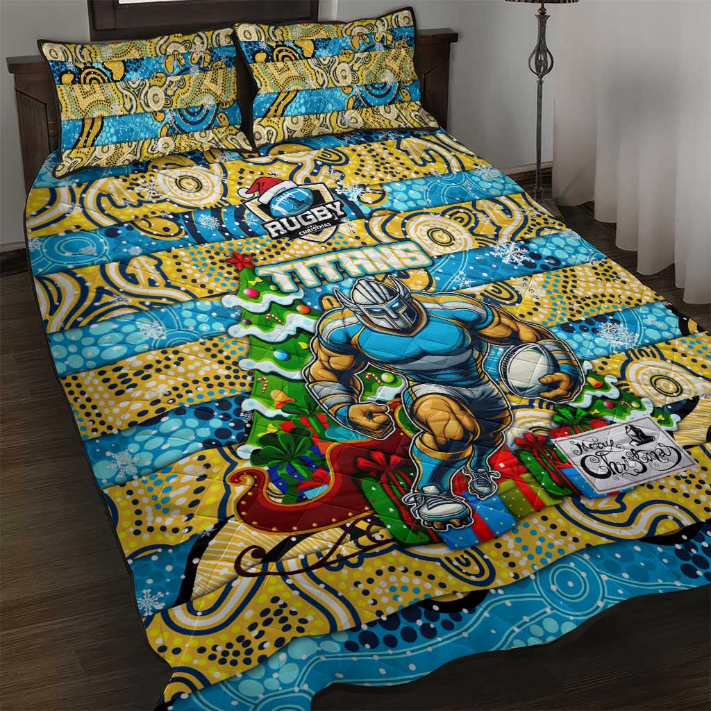 Titans Rugby Merry Christmas Quilt Bed Set Indigenous Australian Art