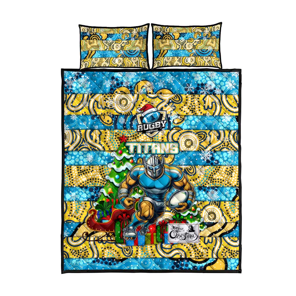 Titans Rugby Merry Christmas Quilt Bed Set Indigenous Australian Art