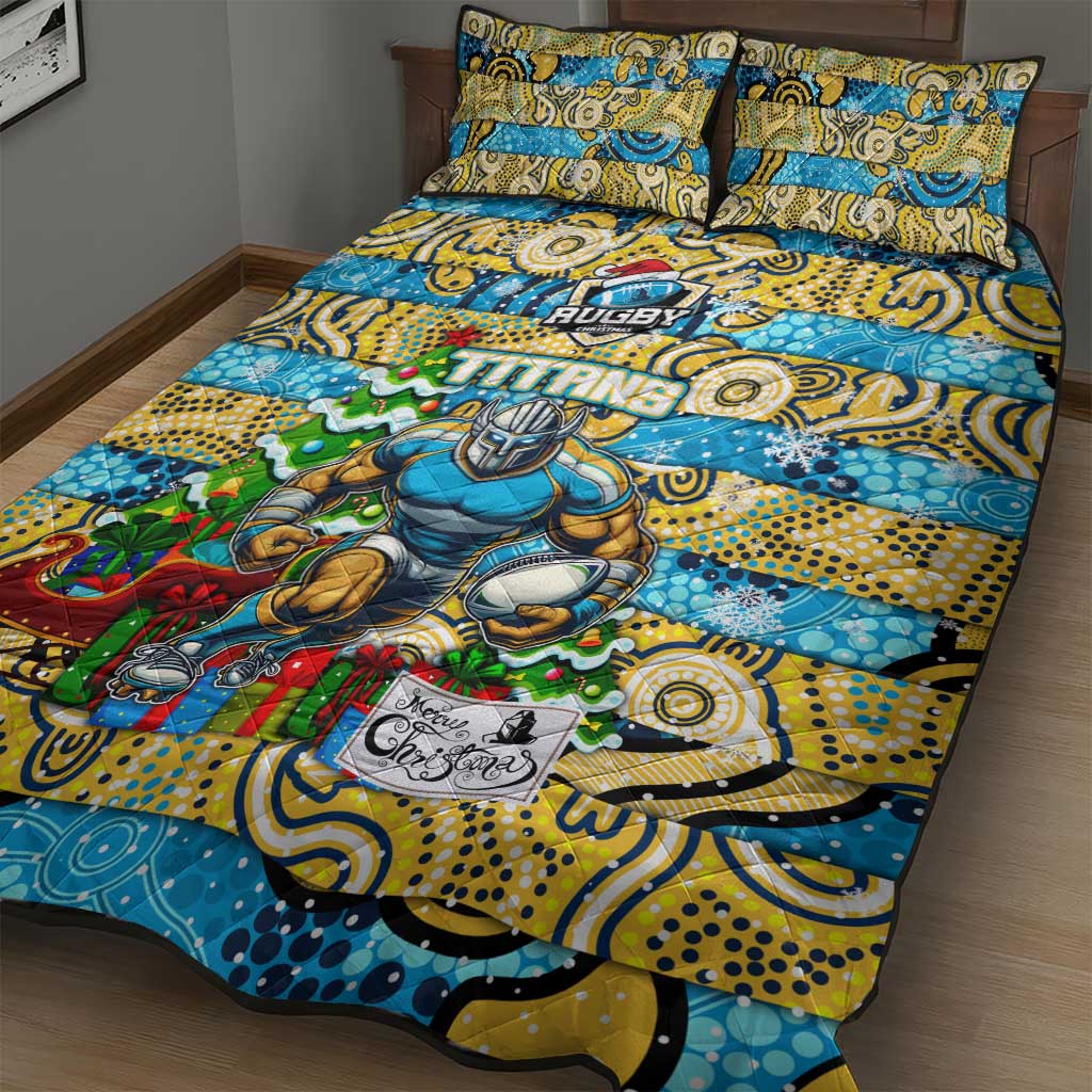 Titans Rugby Merry Christmas Quilt Bed Set Indigenous Australian Art