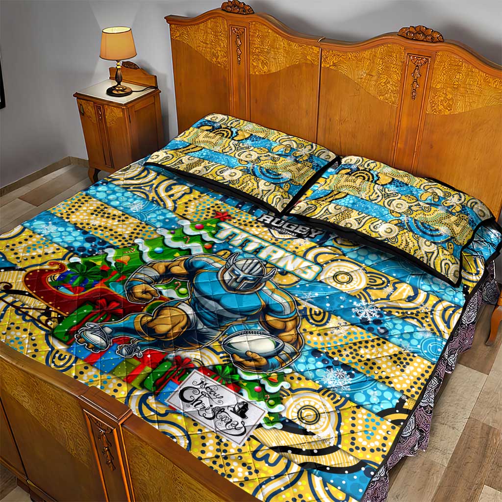 Titans Rugby Merry Christmas Quilt Bed Set Indigenous Australian Art