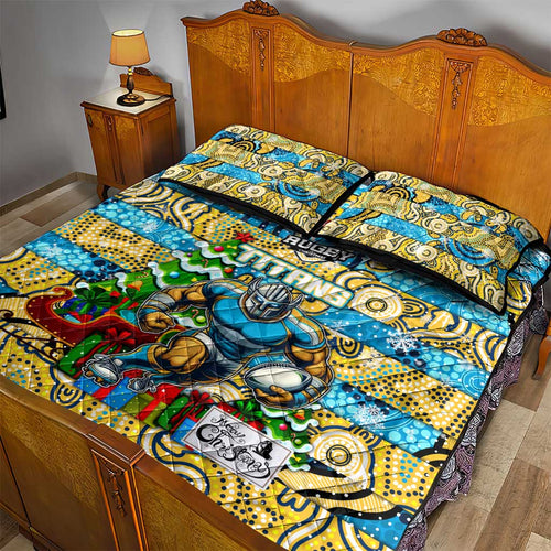 Titans Rugby Merry Christmas Quilt Bed Set Indigenous Australian Art