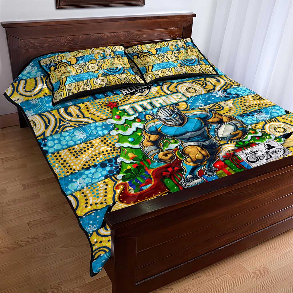 Titans Rugby Merry Christmas Quilt Bed Set Indigenous Australian Art