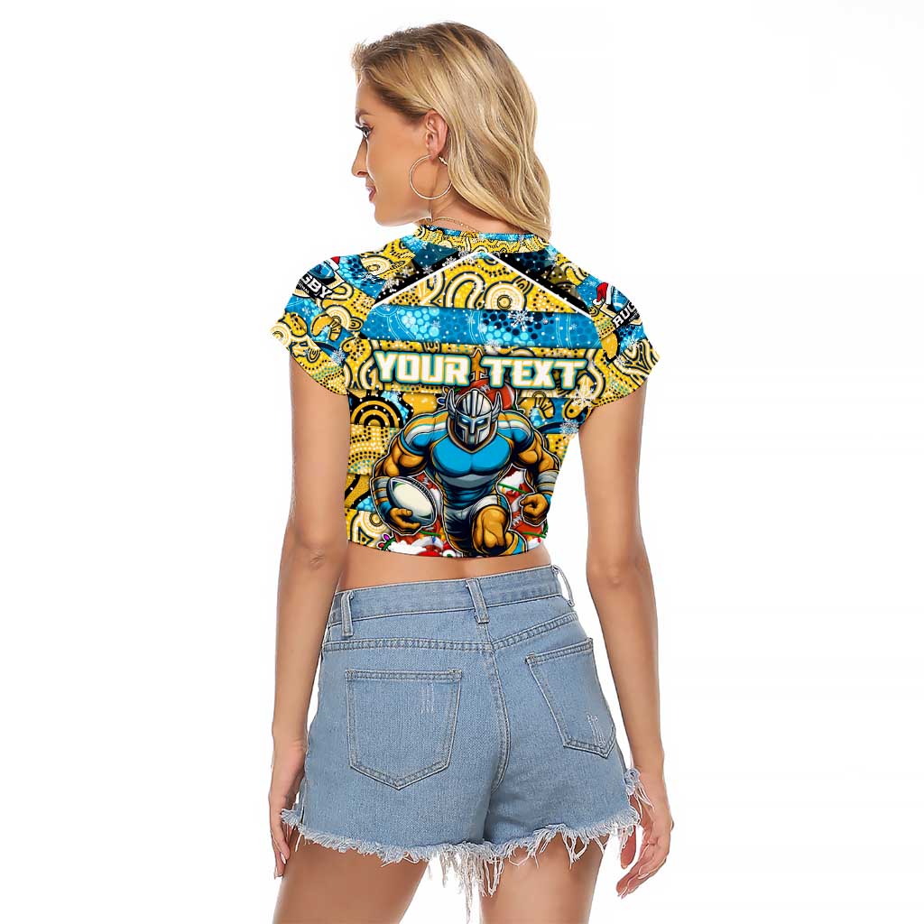 Custom Titans Rugby Merry Christmas Raglan Cropped T Shirt Indigenous Australian Art