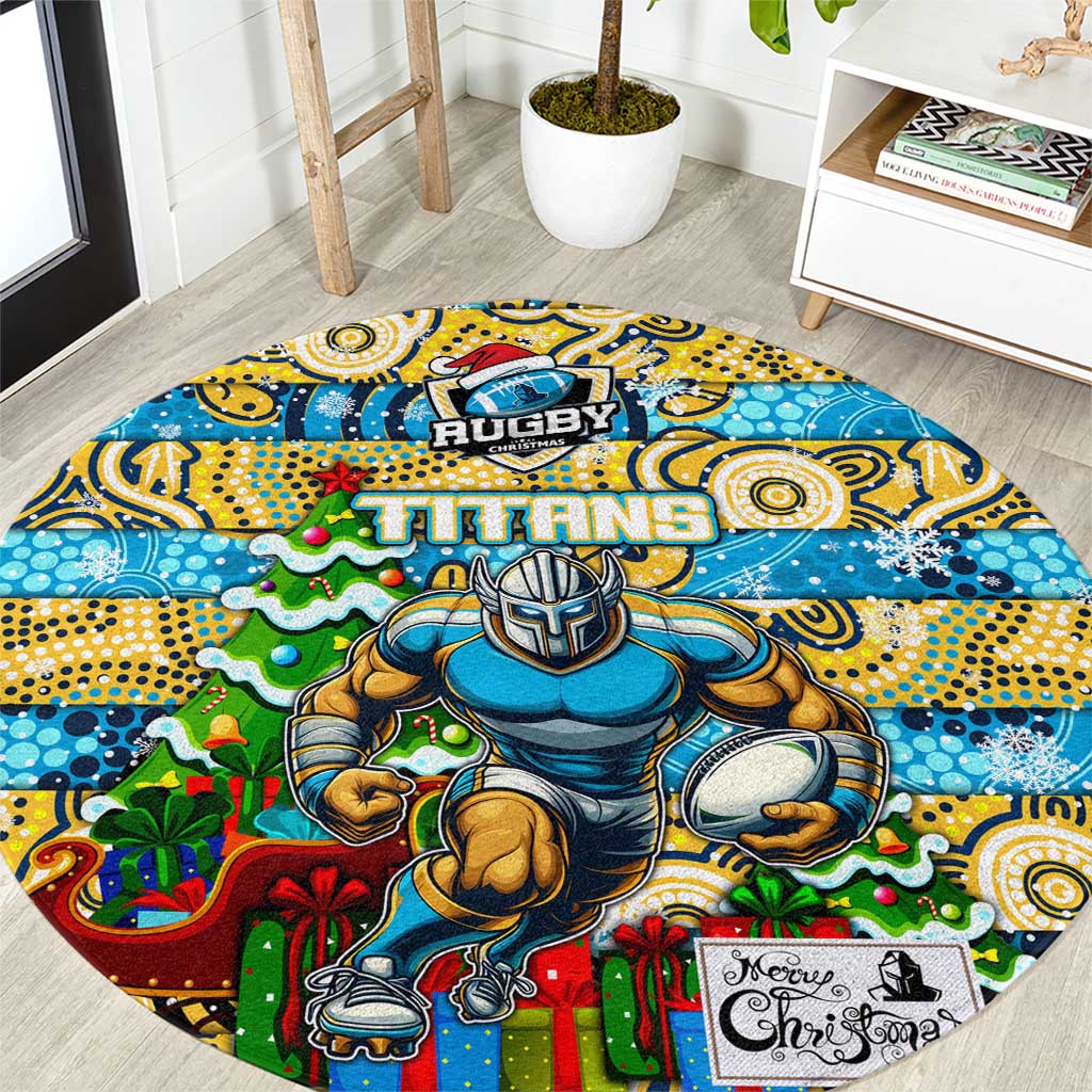 Titans Rugby Merry Christmas Round Carpet Indigenous Australian Art