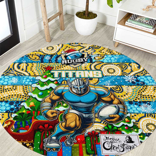 Titans Rugby Merry Christmas Round Carpet Indigenous Australian Art