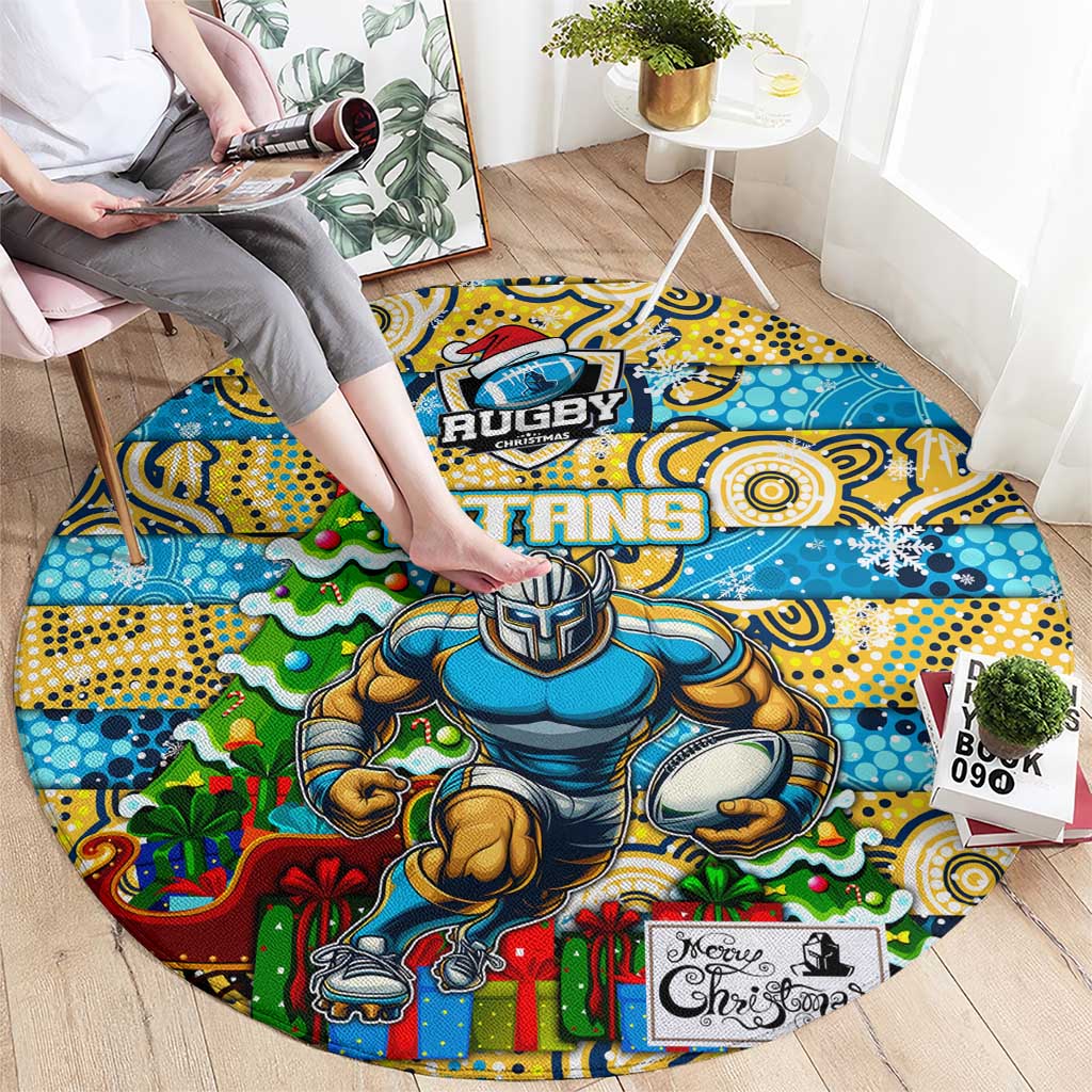 Titans Rugby Merry Christmas Round Carpet Indigenous Australian Art