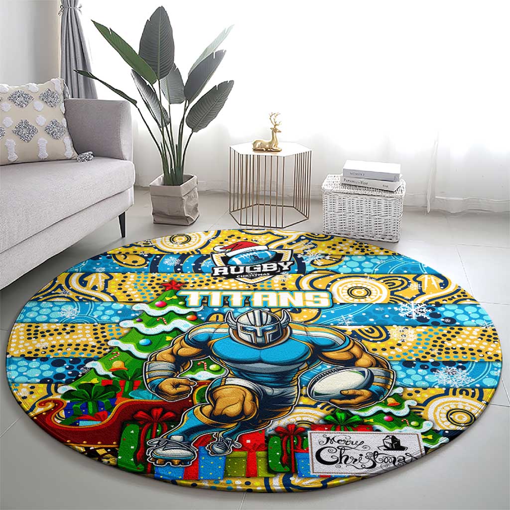Titans Rugby Merry Christmas Round Carpet Indigenous Australian Art