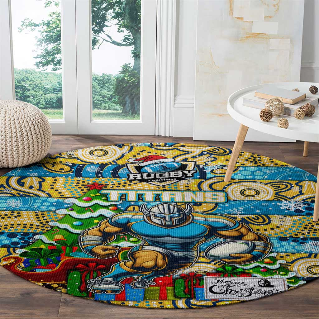 Titans Rugby Merry Christmas Round Carpet Indigenous Australian Art