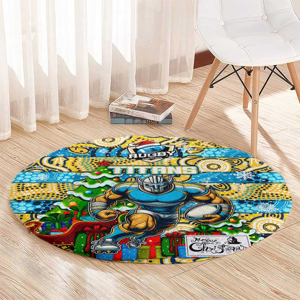 Titans Rugby Merry Christmas Round Carpet Indigenous Australian Art