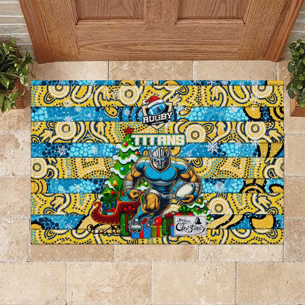 Titans Rugby Merry Christmas Rubber Doormat Indigenous Australian Art