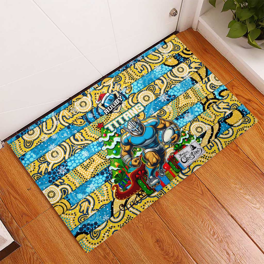 Titans Rugby Merry Christmas Rubber Doormat Indigenous Australian Art