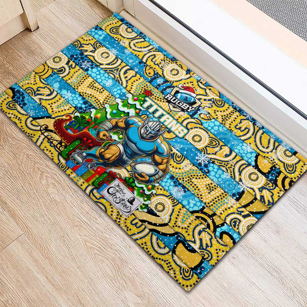 Titans Rugby Merry Christmas Rubber Doormat Indigenous Australian Art