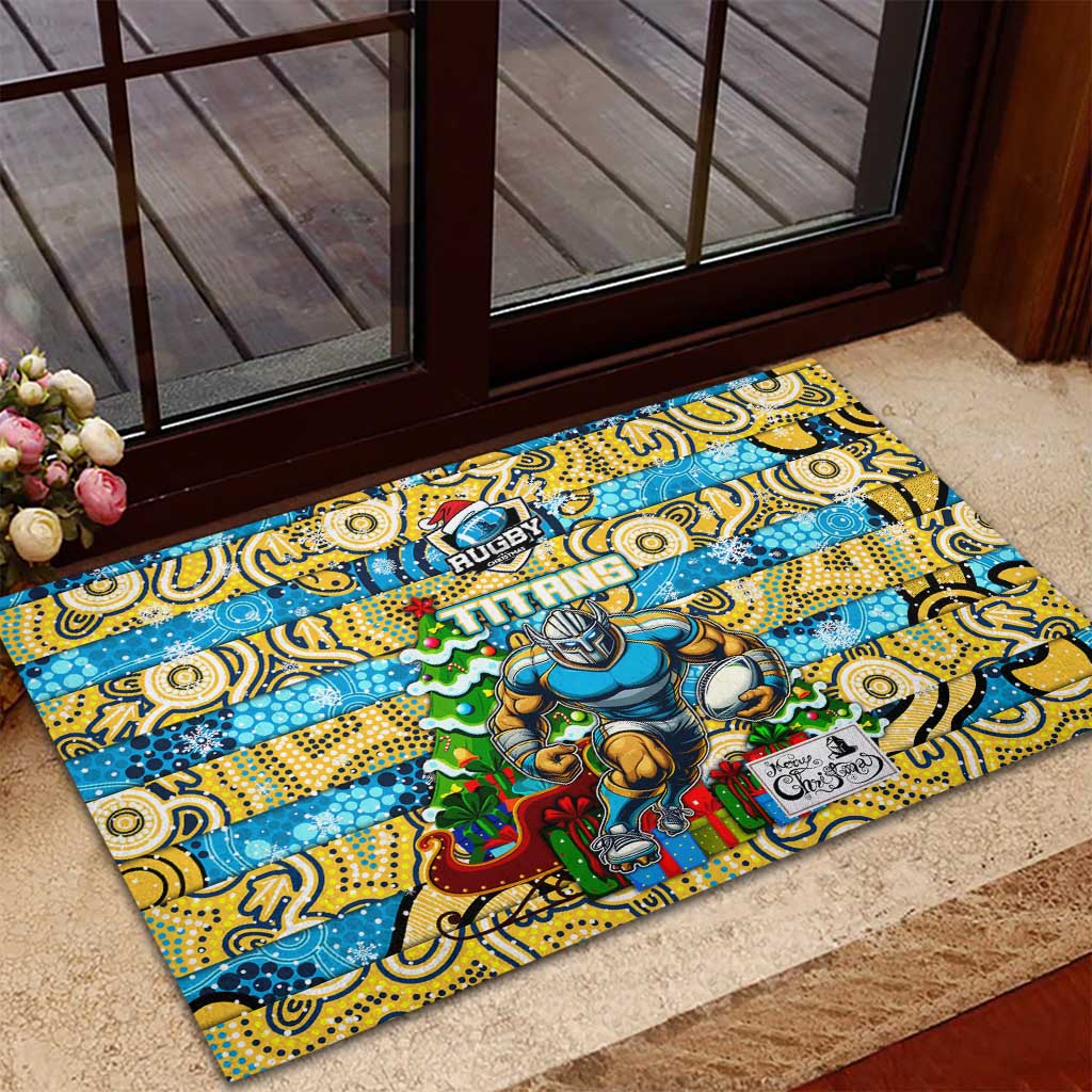 Titans Rugby Merry Christmas Rubber Doormat Indigenous Australian Art