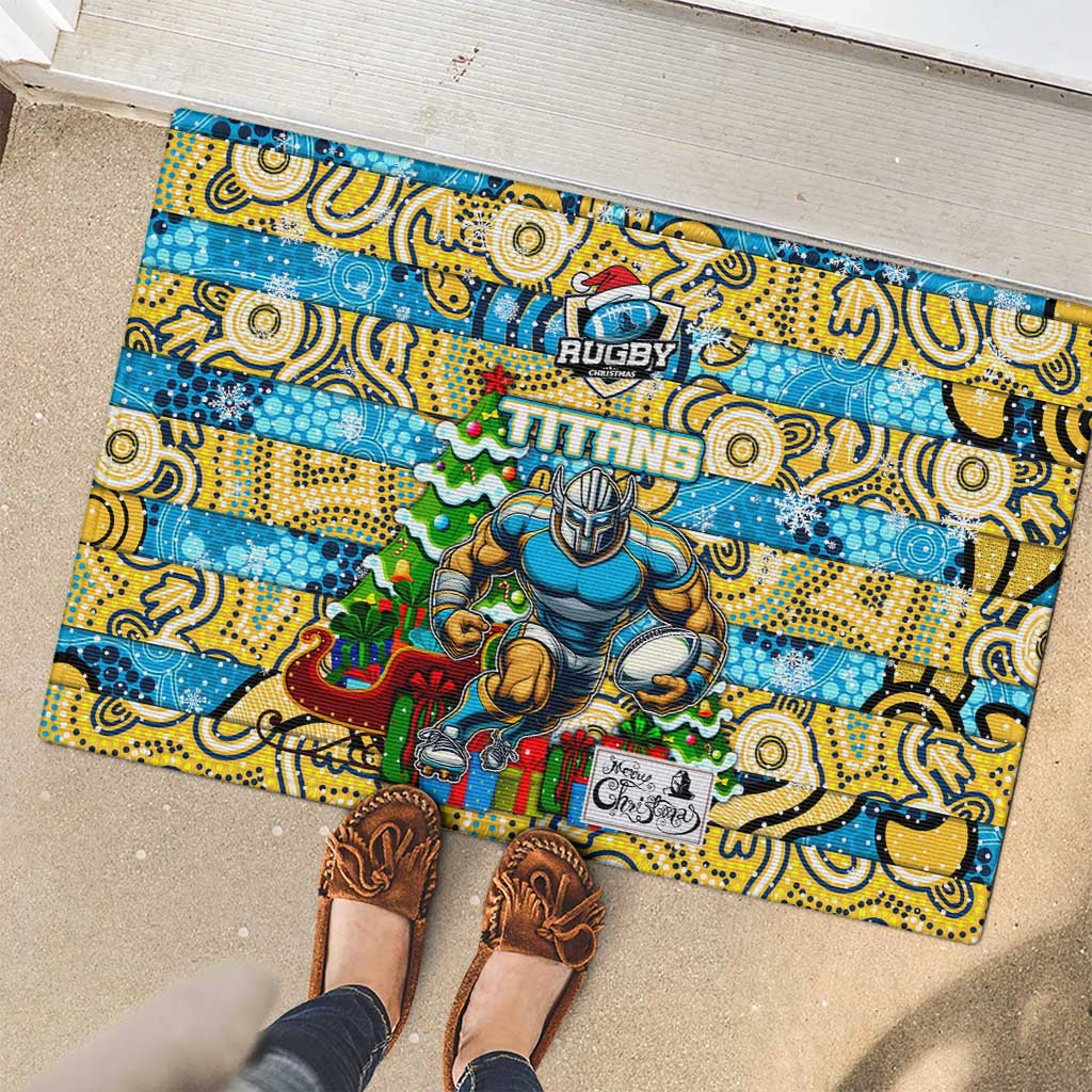 Titans Rugby Merry Christmas Rubber Doormat Indigenous Australian Art